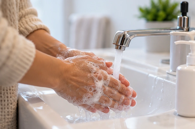 Persona lavándose las manos con agua y jabón para reducir el riesgo de contagio durante la temporada de influenza.